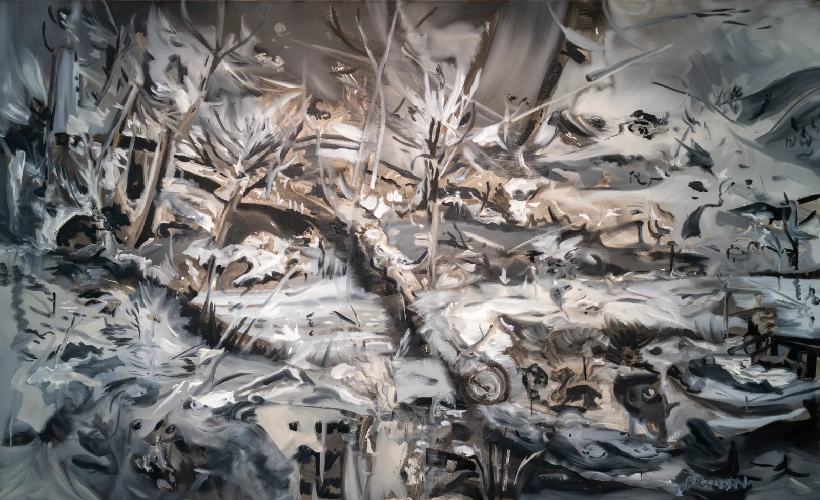 Cecily Brown, Picture Making: Nature Walk in Black and White, Oil on linen. Private Collection © Cecily Brown, 2026 (Serpentine South, 2026)
